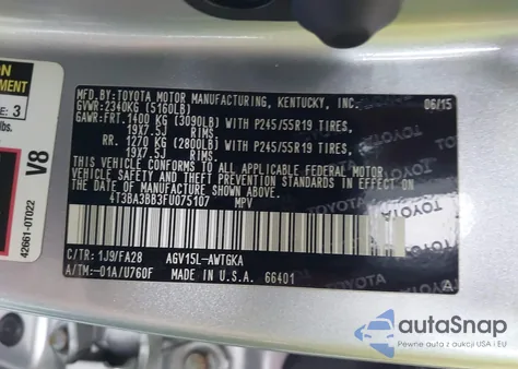 2015 Toyota Venza Le from USA, damaged, VIN 4T3BA3BB3FU075107